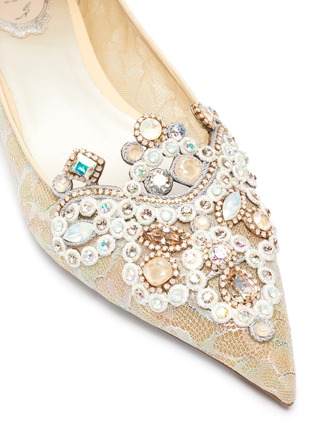 细节 - 点击放大 - RENÉ CAOVILLA - VENEZIANA仿宝石及仿水晶点缀尖头蕾丝平底鞋