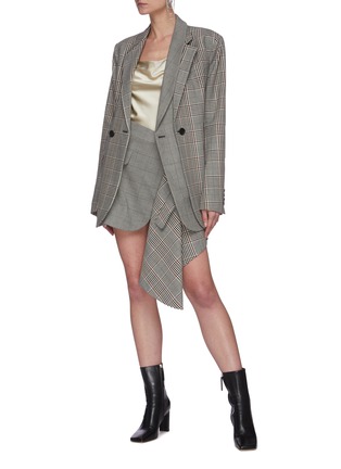 模特儿示范图 - 点击放大 - MONSE - 搭叠拼色格纹混羊毛及棉西服外套