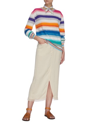 模特儿示范图 - 点击放大 - LOEWE - PAULA'S IBIZA拼色条纹混亚麻针织衫