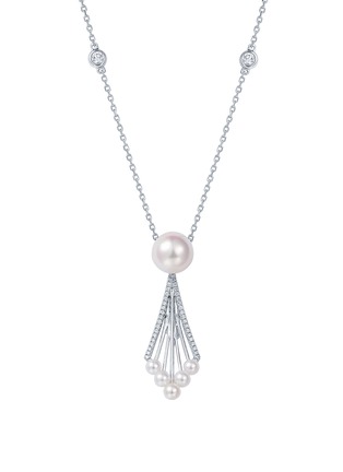 细节 - 点击放大 - SARAH ZHUANG - 可拆式珍珠钻石18K白金几何造型吊坠项链