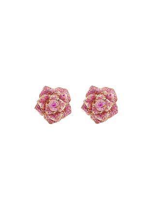 细节 - 点击放大 - SARAH ZHUANG - 可拆式钻石粉色蓝宝石18K玫瑰金玫瑰蝴蝶造型吊坠耳环