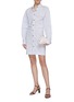 模特示范图 - 点击放大 - NANUSHKA - 小立领拼色条纹褶裥纯棉衬衫式连衣裙