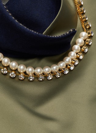  - SACAI - 仿两件式拼接设计人造珍珠及仿水晶链条拼色格纹混羊毛夹克