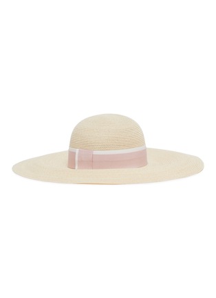 模特儿示范图 - 点击放大 - MAISON MICHEL - BLANCHE拼色条纹帽带编织草帽