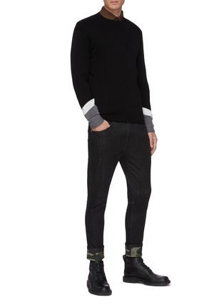 模特儿示范图 - 点击放大 - NEIL BARRETT - 拼色条纹衣袖羊毛混丝及羊绒针织衫