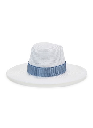 模特儿示范图 - 点击放大 - EUGENIA KIM - EMMANUELLE拼色条纹纹理帽带编织宽檐帽