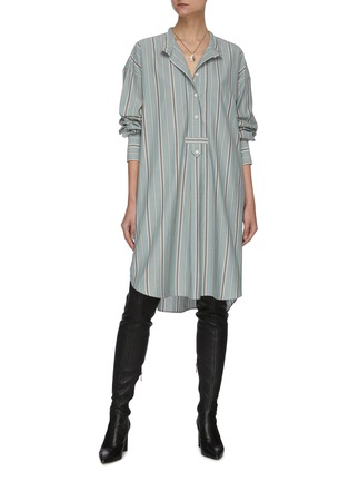 模特示范图 - 点击放大 - ISABEL MARANT ÉTOILE - ALEX拼色条纹衬衫式连衣裙