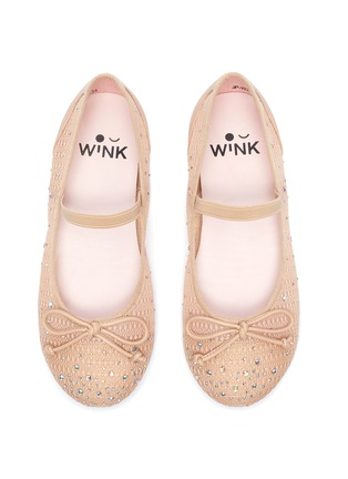 模特儿示范图 - 点击放大 - WINK - SODA POP 儿童款仿水晶点缀蝴蝶结网眼平底鞋