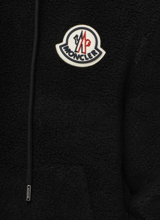 细节 - 点击放大 - MONCLER - Maglia logo拼色条纹混羊毛连帽卫衣