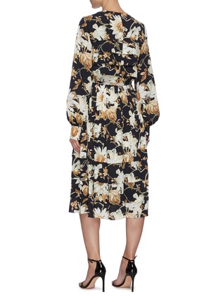 背面 - 点击放大 - OSCAR DE LA RENTA - 腰带花卉图案褶裥连衣裙