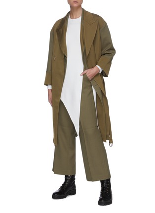 模特儿示范图 - 点击放大 - SANS TITRE - 仿两件式腰带羊毛大衣