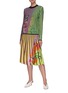 模特示范图 - 点击放大 - ZI II CI IEN - 拼色条纹花卉几何图案高腰百褶半裙