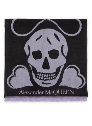 细节 - 点击放大 - ALEXANDER MCQUEEN - 流苏拼色骷髅头对称爱心图案羊毛围巾