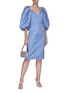 模特儿示范图 - 点击放大 - ROTATE - IRINA V领泡泡袖几何纹理连衣裙