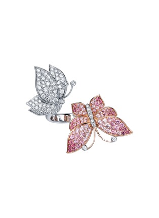 首图 - 点击放大 - SARAH ZHUANG - 钻石粉色蓝宝石18k白金及玫瑰金蝴蝶造型开口戒指