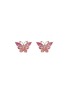 模特儿示范图 - 点击放大 - SARAH ZHUANG - 可拆式钻石粉色蓝宝石18K白金及玫瑰金蝴蝶造型吊坠耳环