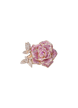 模特儿示范图 - 点击放大 - SARAH ZHUANG - 钻石粉色蓝宝石18K玫瑰金玫瑰蝴蝶造型戒指