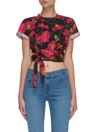 首图 - 点击放大 - ALICE + OLIVIA - JASPER系结褶裥花卉图案纯棉T恤