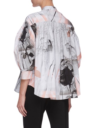 背面 - 点击放大 - ALEXANDER MCQUEEN - 泡泡袖褶裥花卉图案纯棉上衣