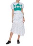 模特儿示范图 - 点击放大 - MING MA - 泡泡袖金属丝线花卉图案褶裥上衣
