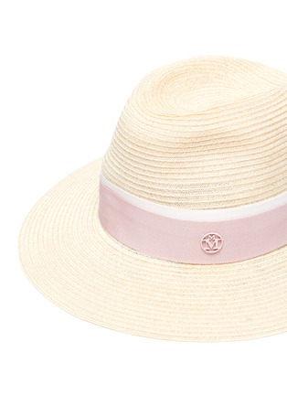 细节 - 点击放大 - MAISON MICHEL - Henrietta拼色条纹帽带编织汉麻宽檐帽