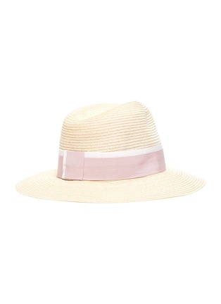 模特儿示范图 - 点击放大 - MAISON MICHEL - Henrietta拼色条纹帽带编织汉麻宽檐帽