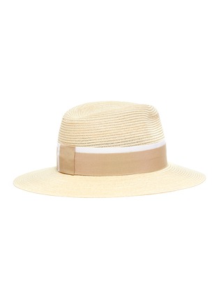 模特儿示范图 - 点击放大 - MAISON MICHEL - HENRIETTA拼色条纹帽带编织汉麻宽檐帽
