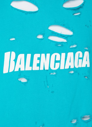  - BALENCIAGA - 拼色品牌名称磨破纯棉连帽卫衣