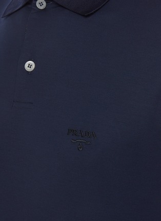  - PRADA - 拼接品牌名称拼色侧条纹修身棉质polo衫