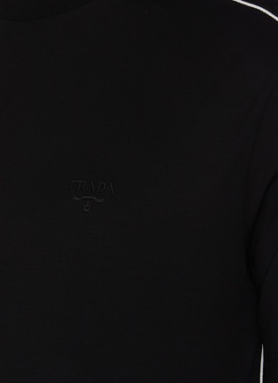  - PRADA - 拼接设计品牌名称拼色侧条纹棉质T恤
