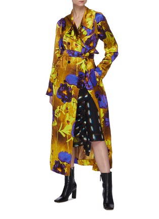 模特儿示范图 - 点击放大 - DRIES VAN NOTEN - 腰带双排扣花卉图案oversize大衣