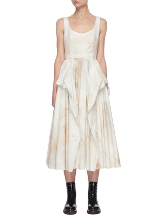 首图 - 点击放大 - ALEXANDER MCQUEEN - 抽象图案褶裥纯棉无袖连衣裙
