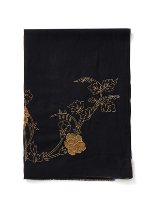 细节 - 点击放大 - JANAVI - 珠饰点缀鹰与花卉图案围巾