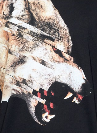 细节 - 点击放大 - MARCELO BURLON - CRUCES条纹拼接野狼图案纯棉T恤