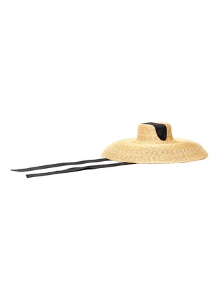 模特儿示范图 - 点击放大 - ELIURPI - CAMPANA拼色帽带编织稻草宽檐帽