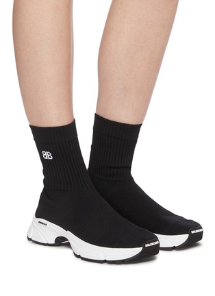 模特儿示范图 - 点击放大 - BALENCIAGA - 'Speed 3.0' Knit Textile High Top Sneakers