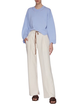 模特儿示范图 - 点击放大 - 3.1 PHILLIP LIM - 抽绳裤腰拼色条纹长裤