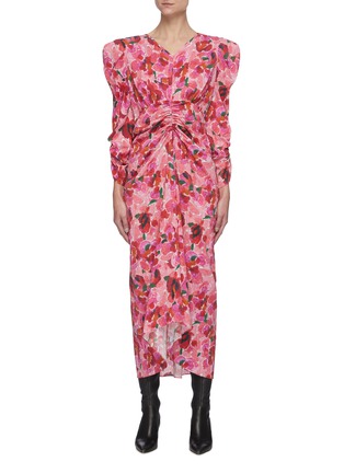 首图 - 点击放大 - ISABEL MARANT - ALBISD羊腿袖拼色花卉图案褶裥混丝连衣裙