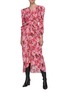 模特示范图 - 点击放大 - ISABEL MARANT - ALBISD羊腿袖拼色花卉图案褶裥混丝连衣裙