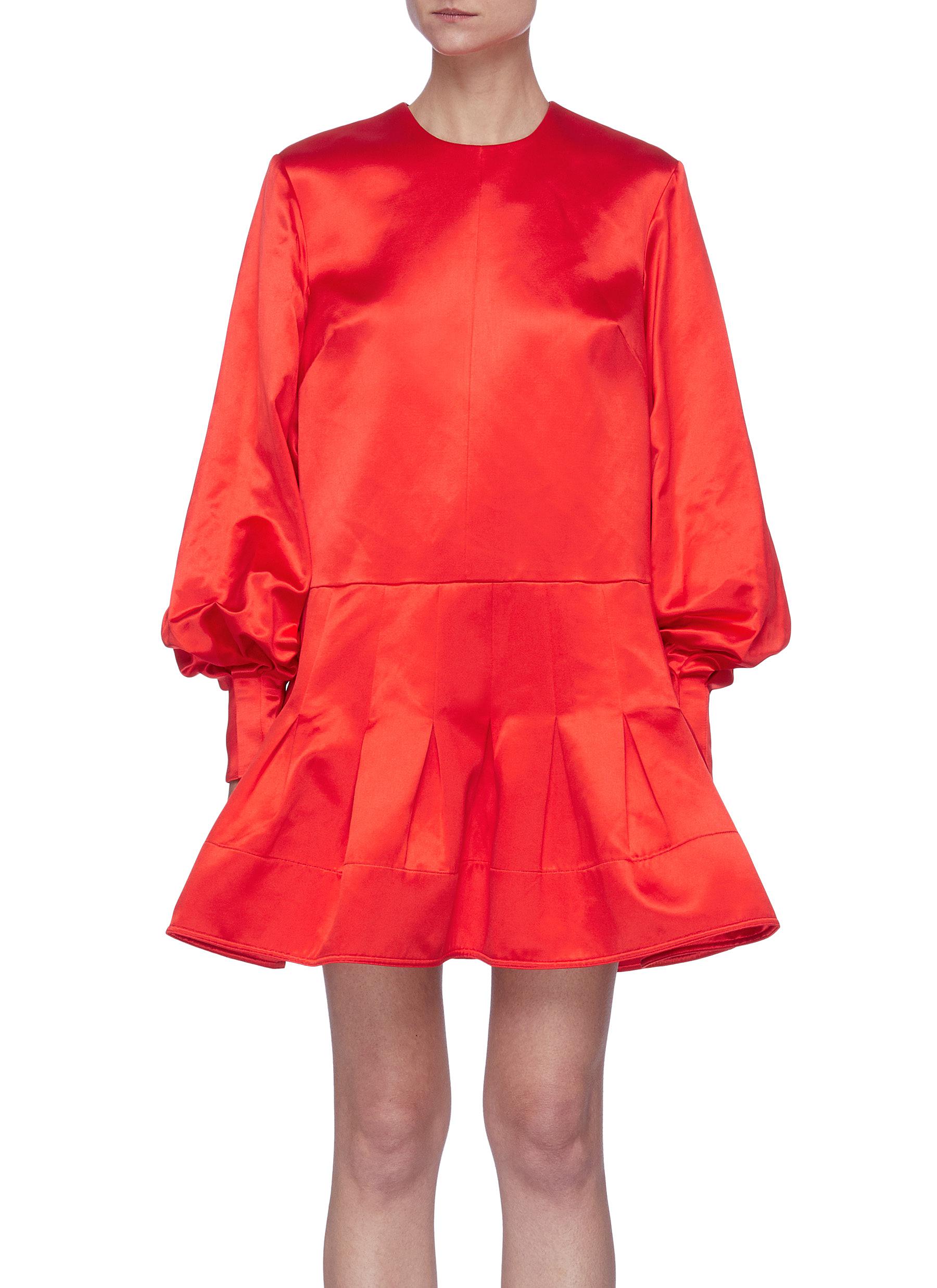 Alex Perry 'carrigan' Balloon Sleeve Ruffle Hem Satin Mini Dress In Red