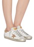模特儿示范图 - 点击放大 - GOLDEN GOOSE - SUPER-STAR拼接设计闪粉五角星做旧感真皮运动鞋