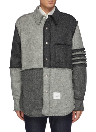 首图 - 点击放大 - THOM BROWNE - 拼色设计须边羊毛衬衫式夹克