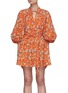 首图 - 点击放大 - ALICE + OLIVIA - LILIAN腰带泡泡袖花卉图案混亚麻连衣裙