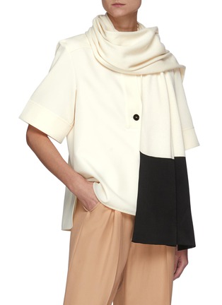 模特儿示范图 - 点击放大 - JIL SANDER - LOGO拼贴拼色混羊毛针织围巾