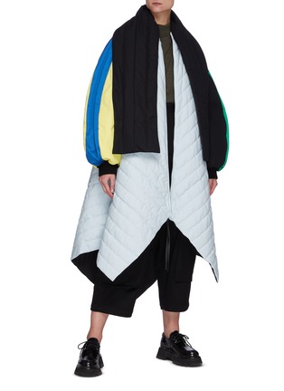 模特儿示范图 - 点击放大 - LOEWE - 拼色双袖绗缝夹绒围巾长款派克大衣