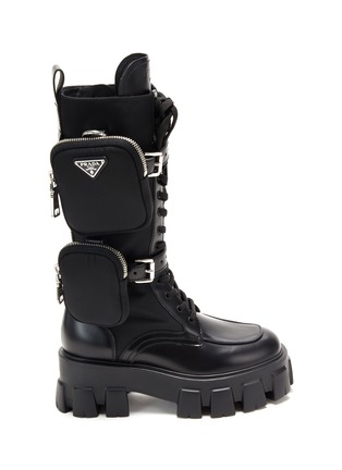 首图 - 点击放大 - PRADA - Monolith Nylon Pouch Tall Combat Leather Boots