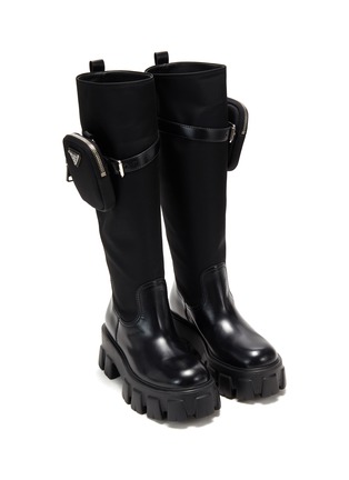 模特儿示范图 - 点击放大 - PRADA - Nylon Pouch Tall Riding Boots