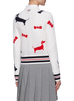 背面 - 点击放大 - THOM BROWNE - 拼色条纹狗与蝴蝶结图案镂空羊绒针织开衫