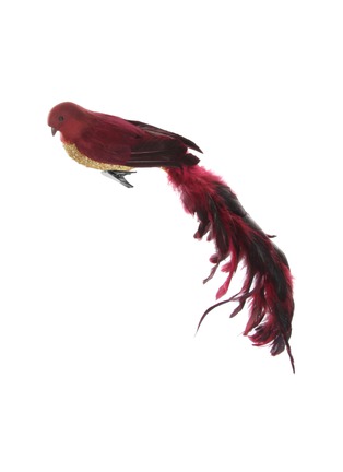 首图 –点击放大 - SHISHI - 长尾羽毛闪粉鸟形金属夹挂饰 — 红色和金色