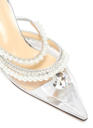 细节 - 点击放大 - MACH & MACH - 仿水晶及珍珠缀饰尖头高跟穆勒鞋